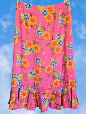 🌺Y2K Bright Floral Pink And Orange Skirt🌺